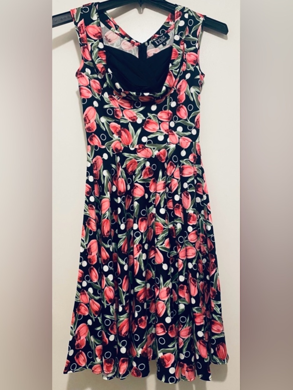 Dollz & Dames Kiki Swing Dress S Pink Tulip Floral Rockabilly Pinup NWT